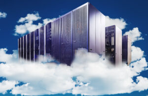 abstract Computer in cloudy sky as symbol for cloud-computing